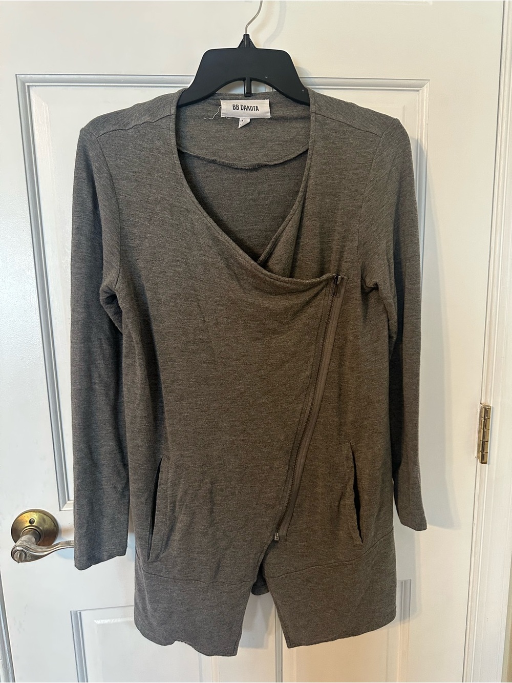BB Dakota Asymmetrical Zip Knit Top - Olive Gray